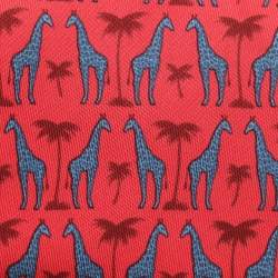 Hermes Red Giraffe and Palm Tree Print Silk Tie