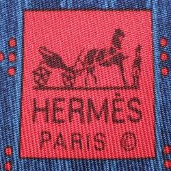 Pre Owned Hermes Blue Logo Printed Silk Tie