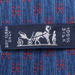 Pre Owned Hermes Blue Logo Printed Silk Tie