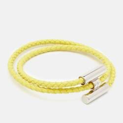 Hermès Tournis Tresse Yellow Leather Palladium Plated Bracelet
