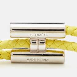 Hermès Tournis Tresse Yellow Leather Palladium Plated Bracelet