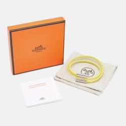 Hermès Tournis Tresse Yellow Leather Palladium Plated Bracelet