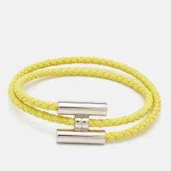 Hermès Tournis Tresse Yellow Leather Palladium Plated Bracelet
