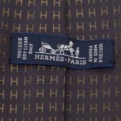 مملوكة مسبقًا Hermès Black H Pattern Silk Jacquard Tie