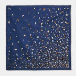 Hermès Bleu Silk Twill N'Oublie Pas Tes Cles Pocket Square