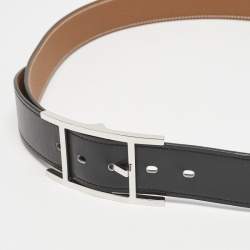 Pre Owned Hermès Noir/Gold Box and Togo Leather Quentin Reversible Belt 90 CM