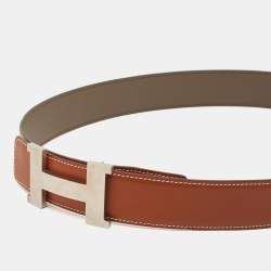 Hermès Gold/Etain Chamonix and Epsom Leather Brushed Constance Buckle Reversible Belt 95 CM
