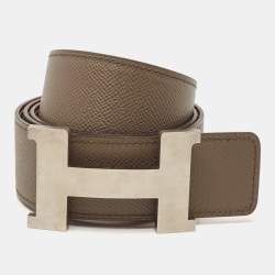 Hermès Gold/Etain Chamonix and Epsom Leather Brushed Constance Buckle Reversible Belt 95 CM
