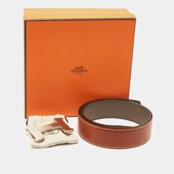 Hermès Gold/Etain Chamonix and Epsom Leather Brushed Constance Buckle Reversible Belt 95 CM