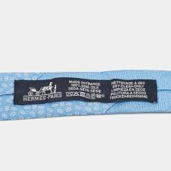 مملوكة مسبقًا Hermes Blue Silk Slim Double Maillon Tie 