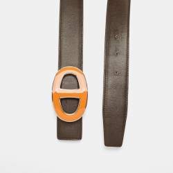 Pre Owned Hermès Orange/Chocolate Togo and Box Leather Athena Reversible Belt