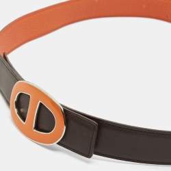 Pre Owned Hermès Orange/Chocolate Togo and Box Leather Athena Reversible Belt