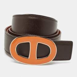 Pre Owned Hermès Orange/Chocolate Togo and Box Leather Athena Reversible Belt