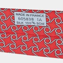 Pre Owned Hermes Red Printed Silk Classic Tie