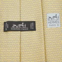 Pre Owned Hermès Yellow Printed Silk Classic Tie
