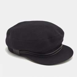 Hermes Black Leather Trim Felt Brighton Cap
