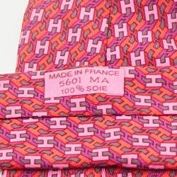 Hermès Pink H Patterned Silk Classic Tie