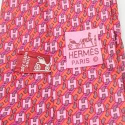 Hermès Pink H Patterned Silk Classic Tie