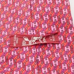 Hermès Pink H Patterned Silk Classic Tie