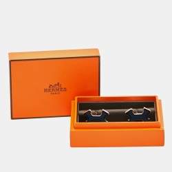 Pre Owned Hermès Dark Blue Street H Enamel Palladium Plated Cufflinks
