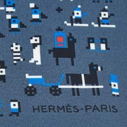 Pre Owned Hermès Blue Silk Faubourg Party Pocket Square