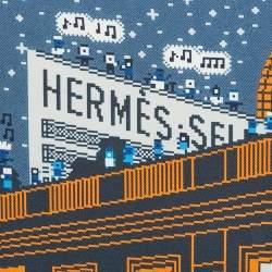 Pre Owned Hermès Blue/Orange Silk Faubourg Party Pocket Square