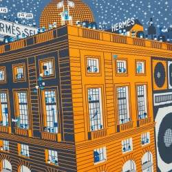 Pre Owned Hermès Blue/Orange Silk Faubourg Party Pocket Square