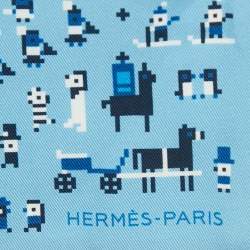 Pre Owned Hermès Blue/Orange Silk Faubourg Party Pocket Square