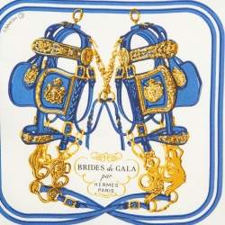 Pre Owned Hermès Blue Silk Brides de Gala Pocket Square