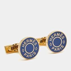 Pre Owned Hermes Licol 2 Enamel Gold Plated Cufflinks