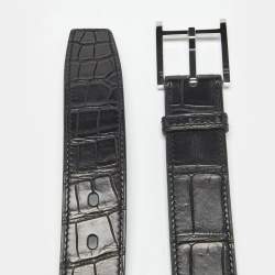 Pre Owned Hermes Noir Crocodile Porosus H Buckle Belt 95 CM