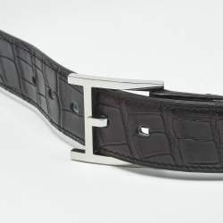 Pre Owned Hermes Noir Crocodile Porosus H Buckle Belt 95 CM