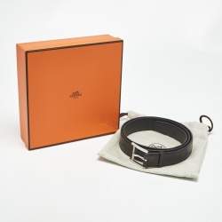 Pre Owned Hermes Noir Crocodile Porosus H Buckle Belt 95 CM