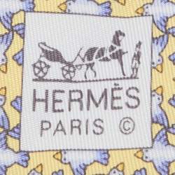 Pre Owned Hermès Yellow/Blue Dove Print Silk Traditional Tie