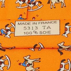 Pre Owned Hermès Orange Rocking Horse Print Silk Tie 