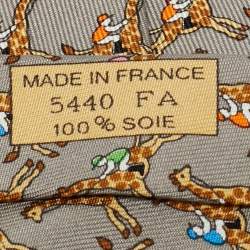 Pre Owned Hermès Grey Giraffe Riding Print Silk Tie