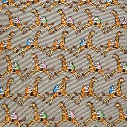 Pre Owned Hermès Grey Giraffe Riding Print Silk Tie