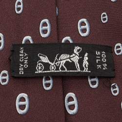Pre Owned Hermès Purple Print Silk Traditional Tie 