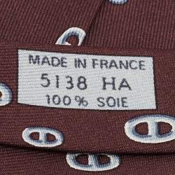 Pre Owned Hermès Purple Print Silk Traditional Tie 