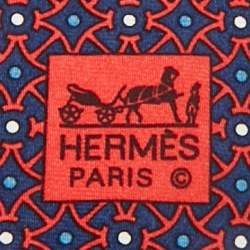 Pre Owned Hermès Navy Blue/Red Geometric Print Silk Traditional Tie