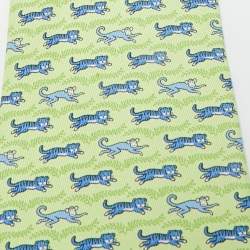 Pre Owned Hermes Green Tiger and Monkey Print Silk Traditional Tie