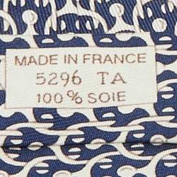 Pre Owned Hermès Navy Blue Print Silk Traditional Tie