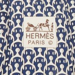 Pre Owned Hermès Navy Blue Print Silk Traditional Tie