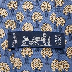 Pre Owned Hermès Blue Tree Print Silk Traditional Tie