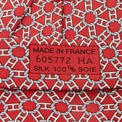Pre Owned Hermès Red Geomteric Print Silk Tie