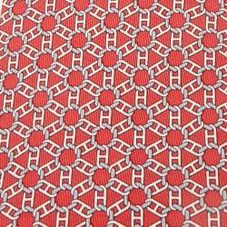 Pre Owned Hermès Red Geomteric Print Silk Tie