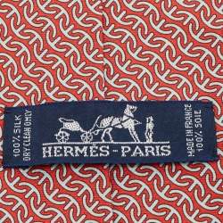 Pre Owned Hermès Red Printed Silk Traditional Tie 
