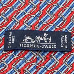 Pre Owned Hermès Red/Blue Striped Silk Tie