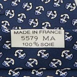 Pre Owned Hermès Blue Anchor Print Silk Traditional Tie 