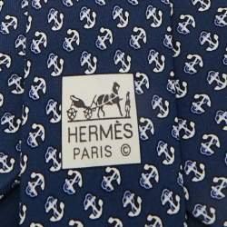 Pre Owned Hermès Blue Anchor Print Silk Traditional Tie 